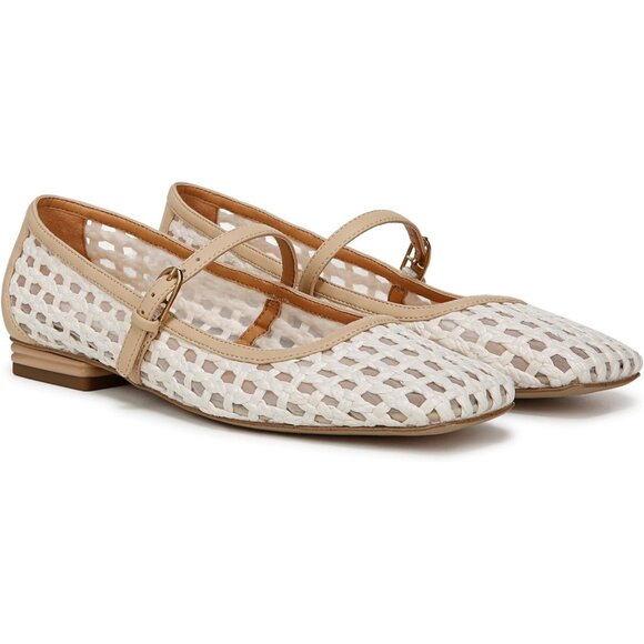 Franco Sarto Womens Ivory White Cage Faux Leather Tinsley Mary Jane Ballet Flats - Picture 7 of 9